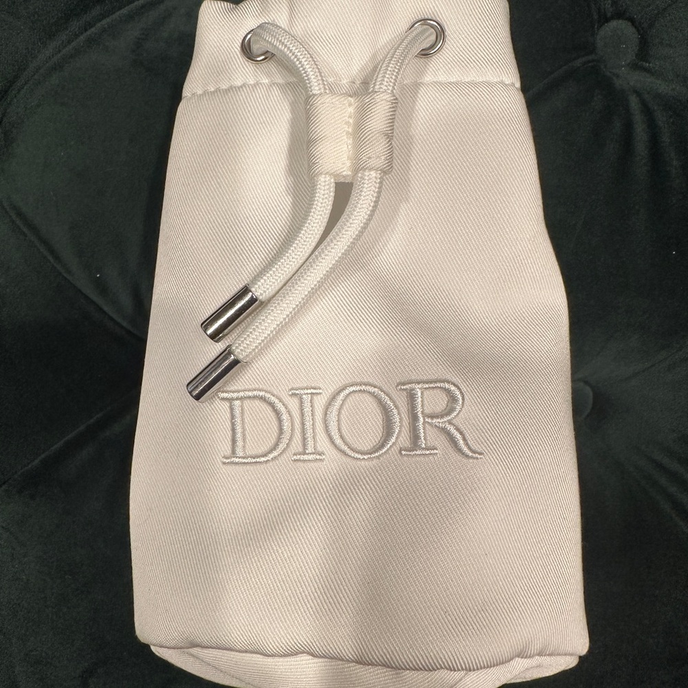 Dior Cream Drawstring Pouch with Silver Accents